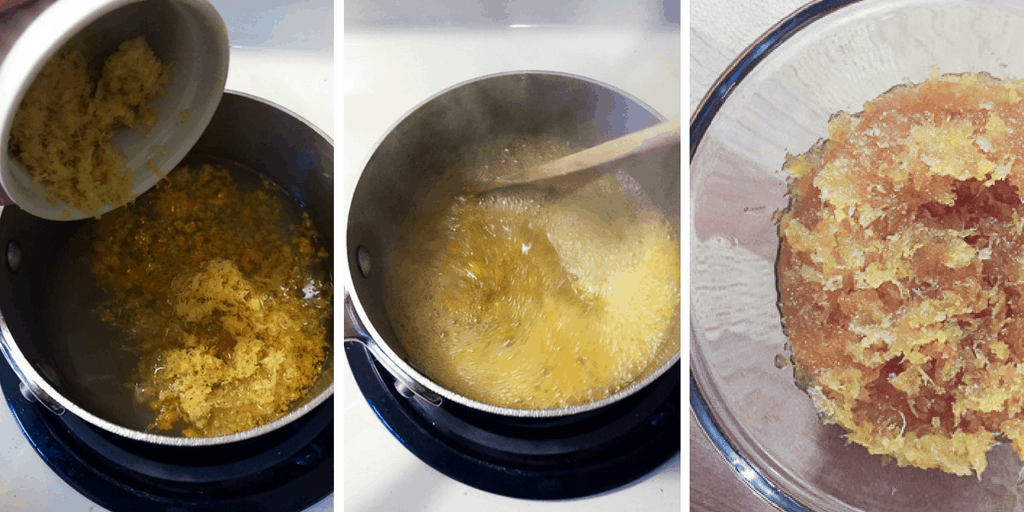 water, sugar, and zest on a pot 