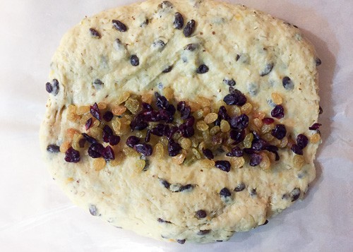 Dried fruit added to the center of the dough