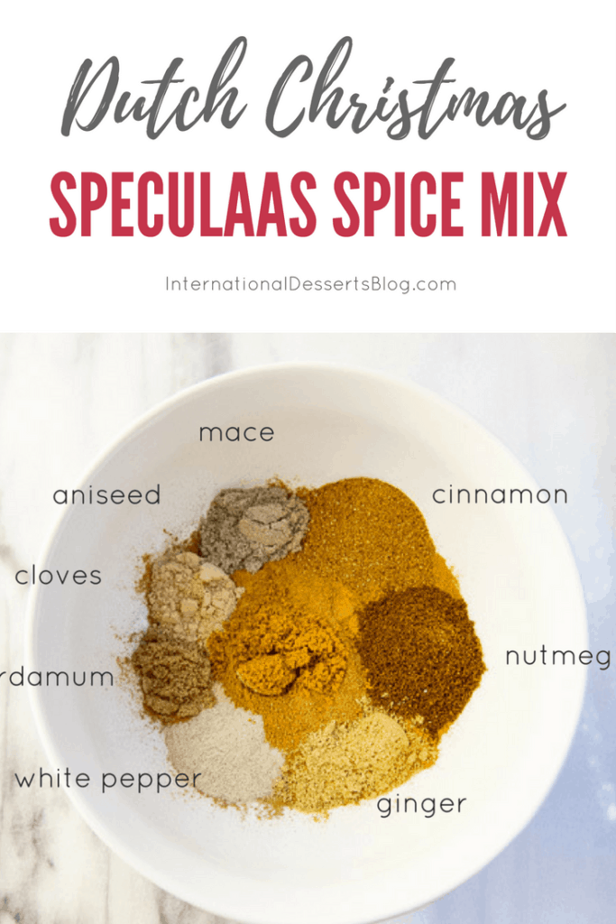 How to make homemade speculaas spice mix (also called Spekulatius or Speculoos). Perfect for Dutch Windmill Cookies, cookie butter spread, and other Christmas cakes, cookies, and sweets. Also great in pancakes, waffles, oatmeal!Makes a wonderful Christmas gift, too! #christmas #netherlands #intldessertsblog