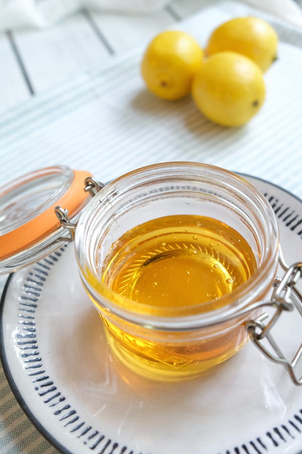 golden syrup in a small glass jar with lid  