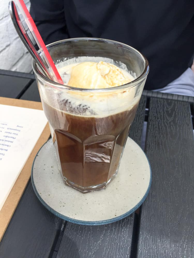 A glass of German Iced Coffee at an ice cream parlor in Germany