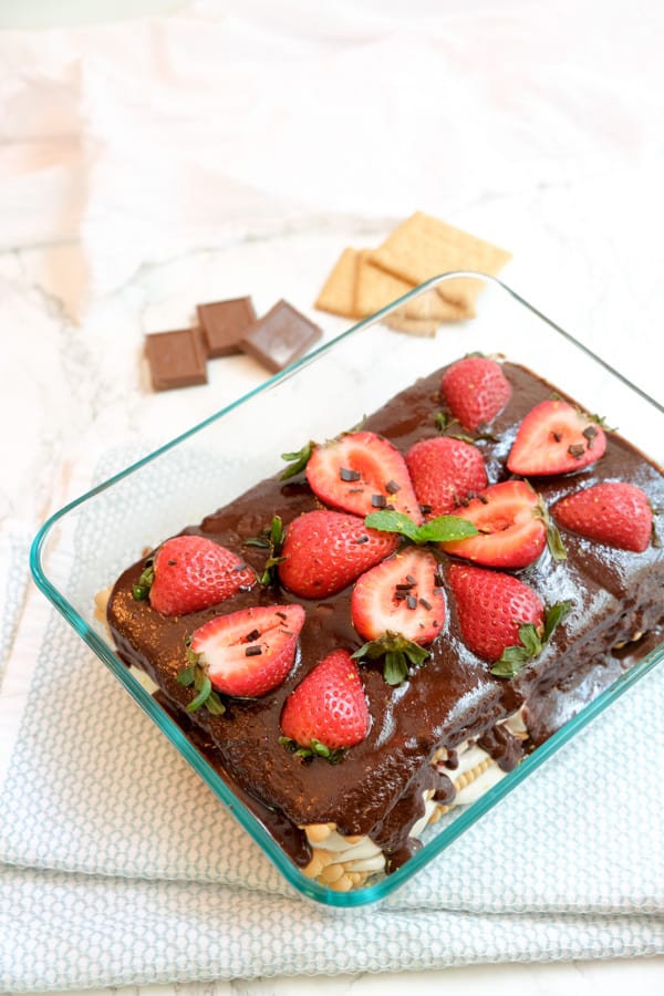 Estonian cookie cake in glass baking dish