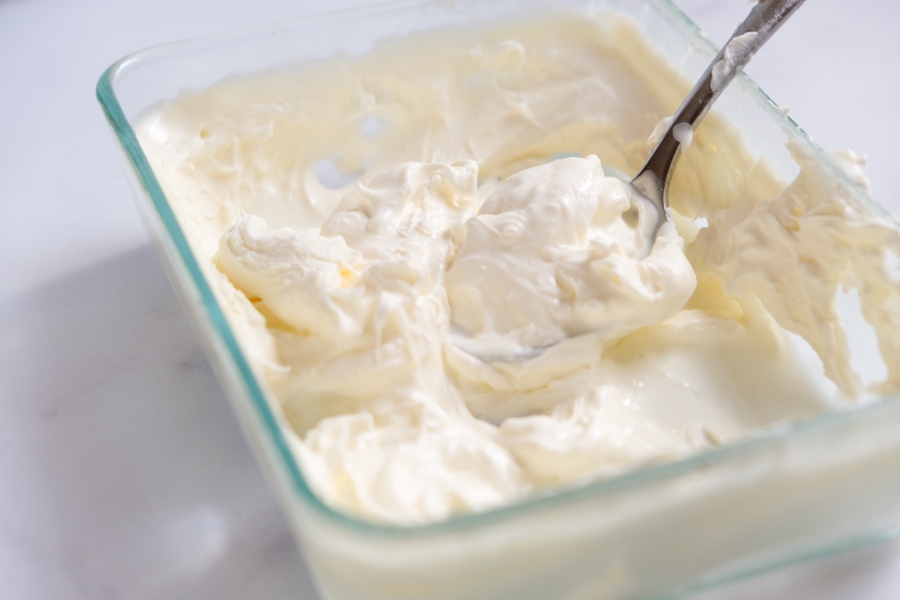 clotted cream in glass baking dish
