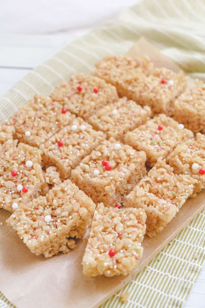 Golden Syrup Rice Krispie Cakes cut into squares