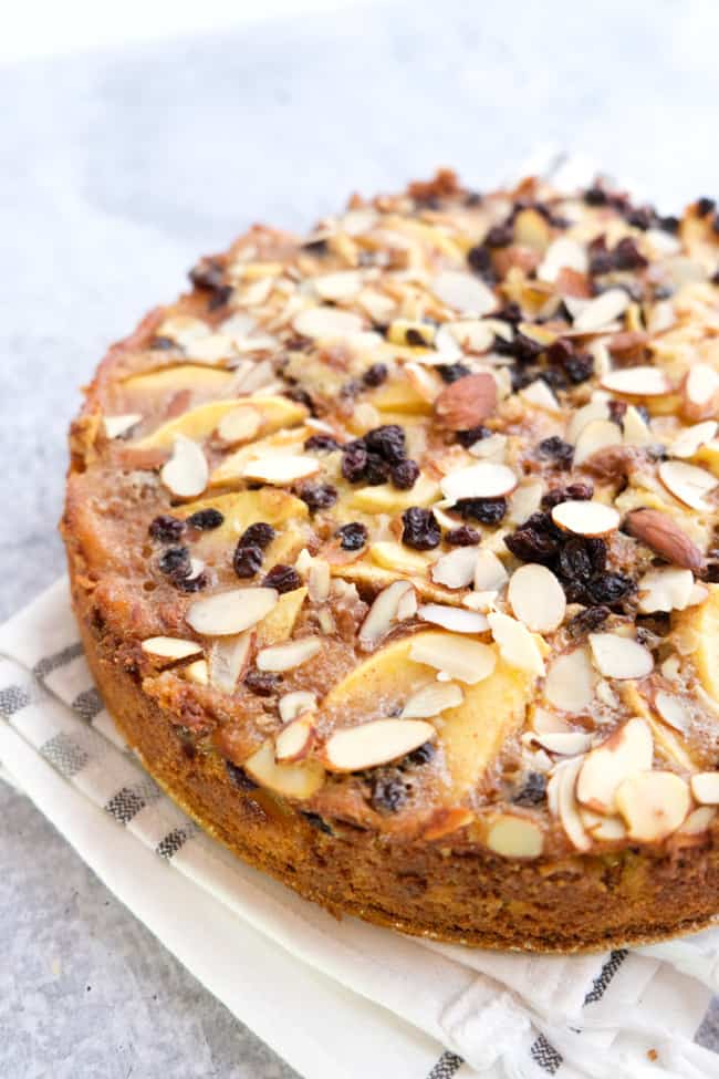 German apple custard cake with almonds 