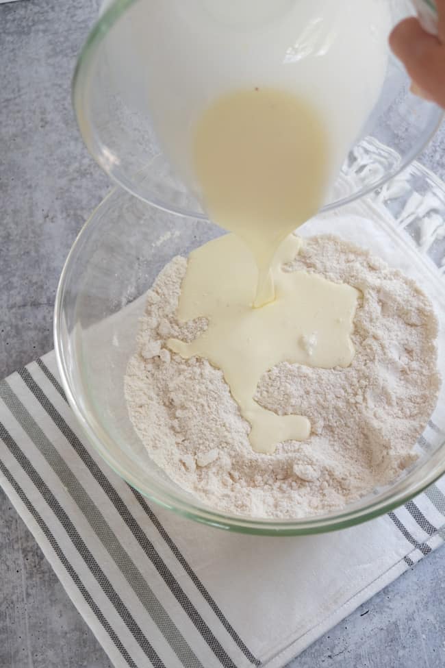 add custard to dry ingredients 