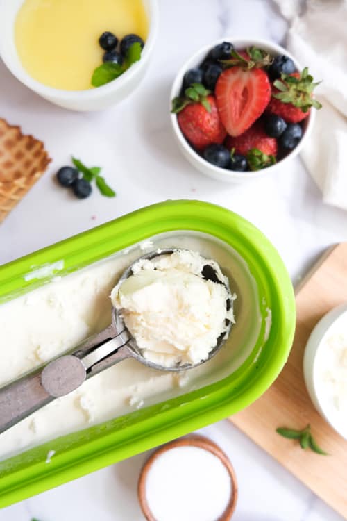 Ice cream and scoop in container