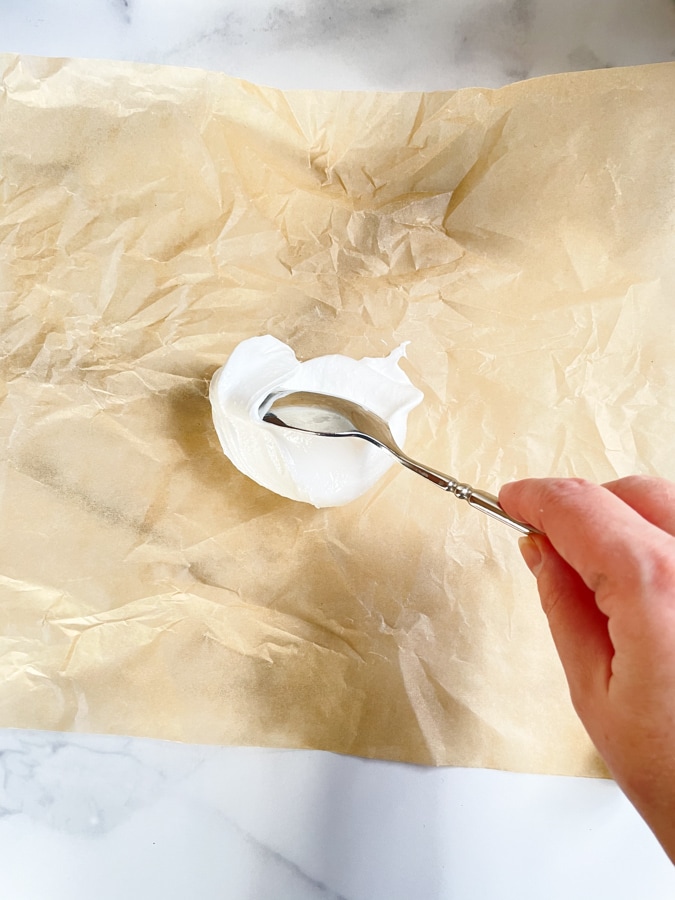 spoon pavlova on parchment