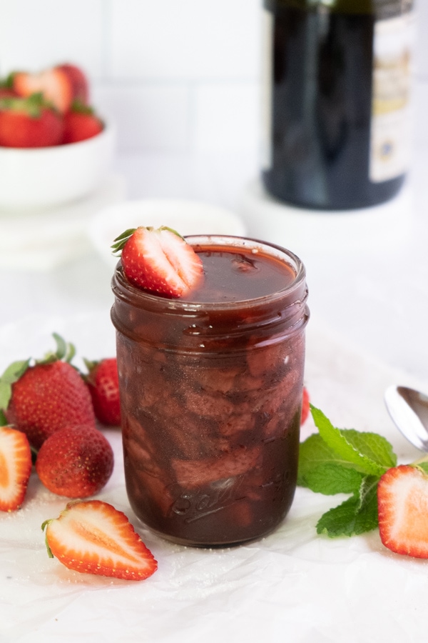 balsamic strawberries in a glass jar