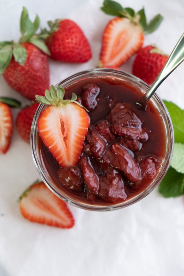 roasted strawberries in jar