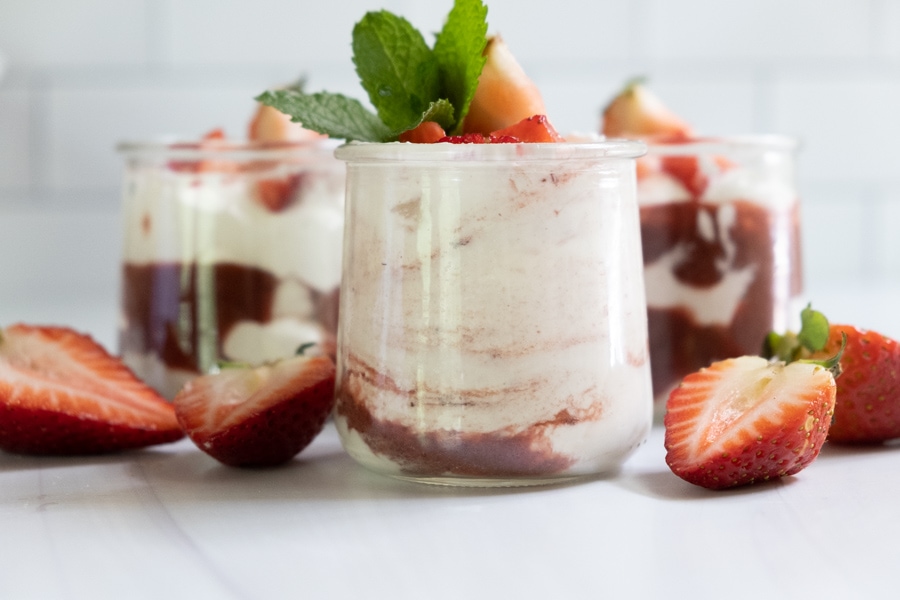 strawberry fool in jars 