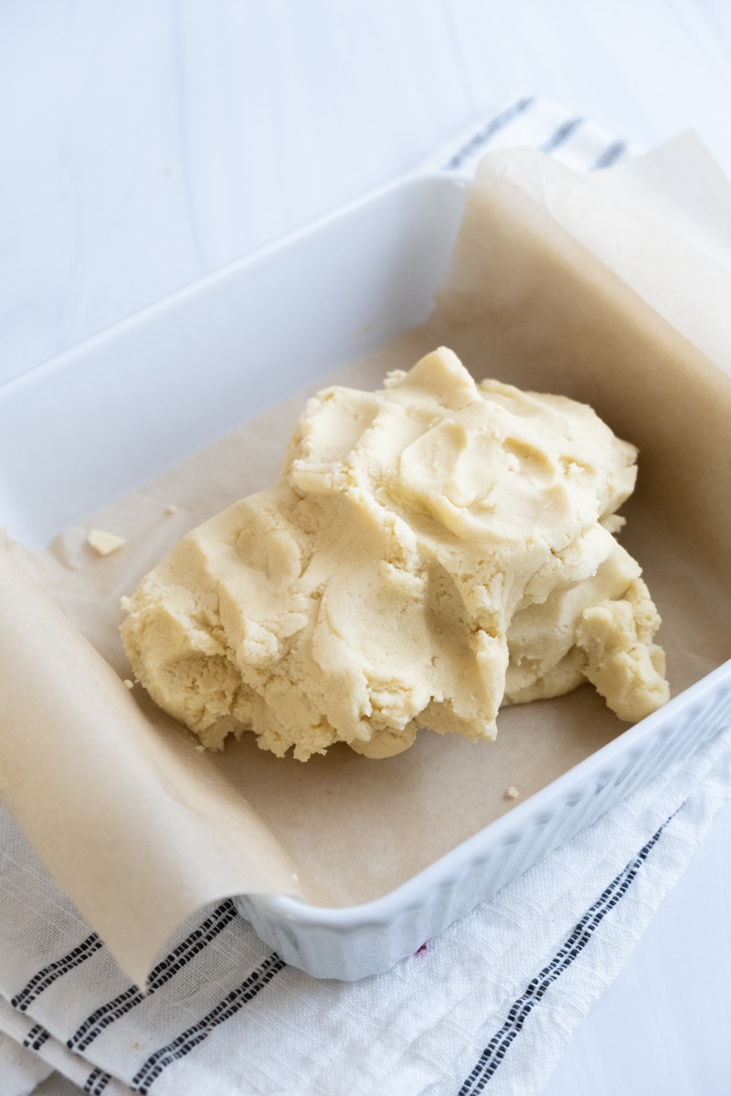 dough in lined pan