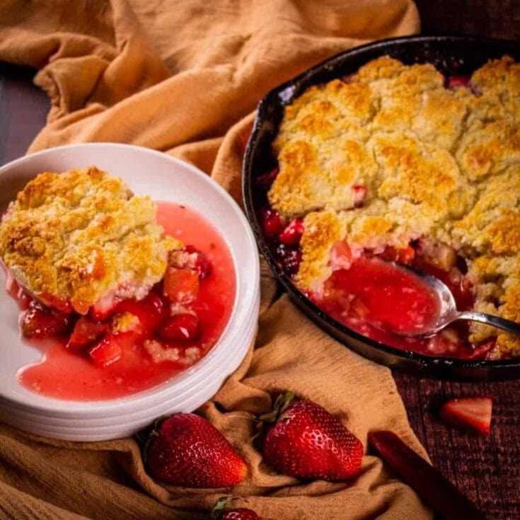 Image for Strawberry Rhubarb Cobbler in a Cast Iron Skillet
