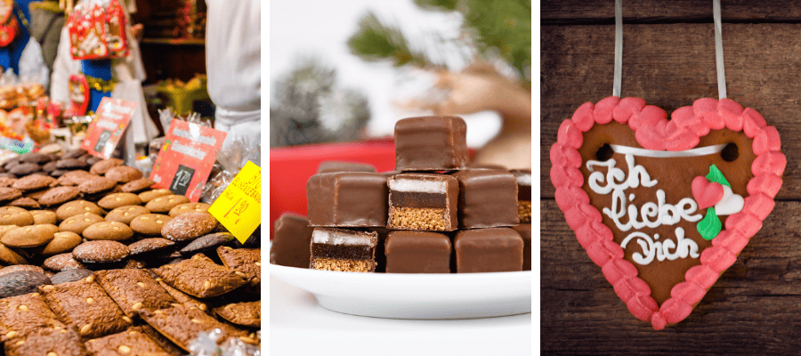 Dominosteine Chirstmas cookies, Lebkuchenherzen, and other kinds of Lebkuchen cookies.