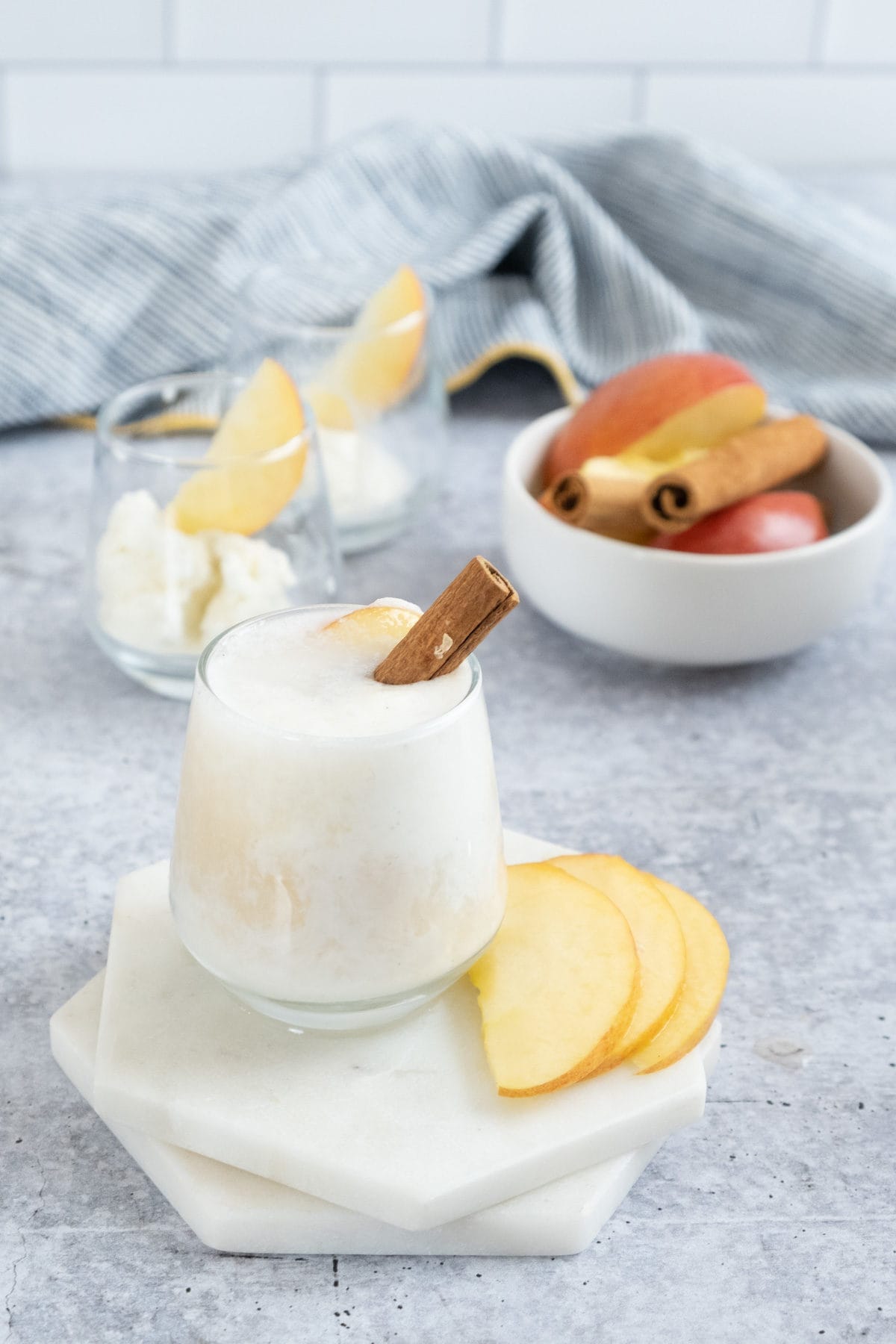 apple pie shot with apple slice garnish