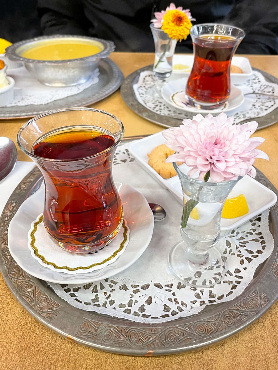 turkish tea served in a cafe 